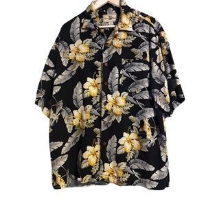 Vintage Seven Palm Brand 100% Silk Hawaiian Button Up Shirt Size L